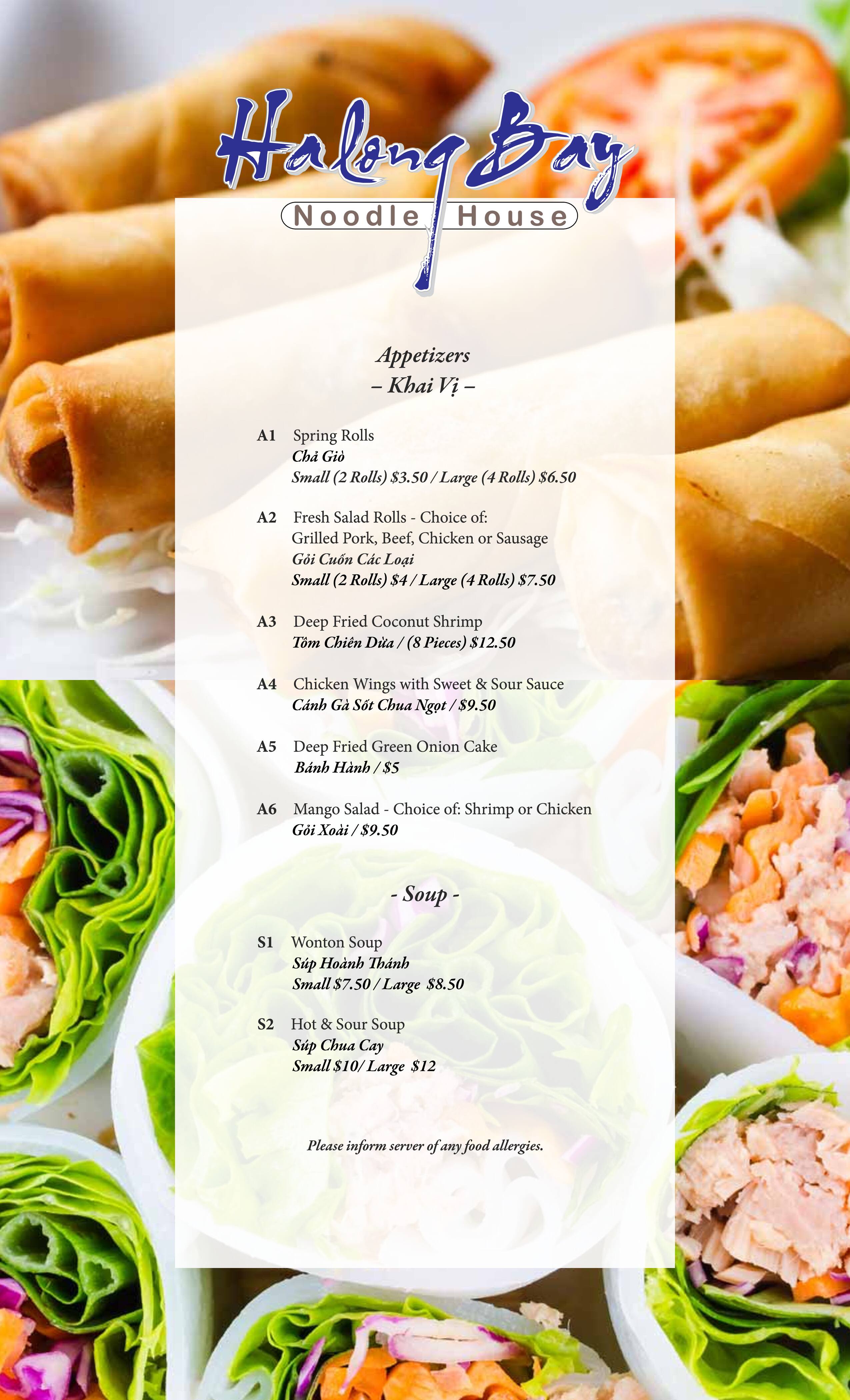 Halong Bay Noodle House Menu,Menú para Halong Bay Noodle House