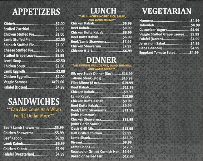 Mediterranean Oasis Menu, Menu for Mediterranean Oasis, Naperville