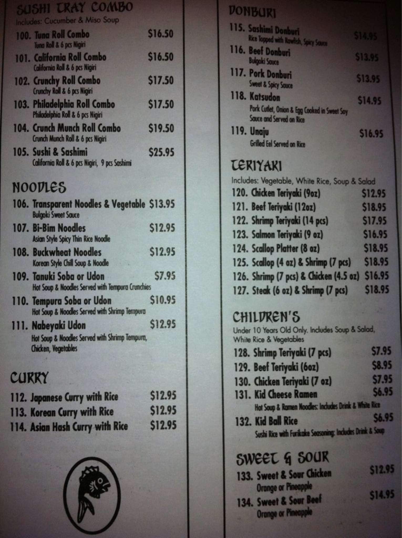 Menu at Tokyo Sushi restaurant, Paducah, James Sanders Blvd E