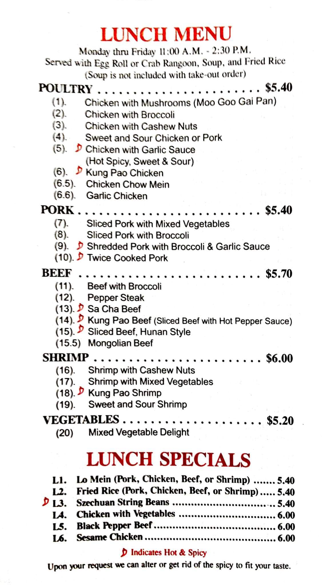 Menu at yen ching restaurant peoria