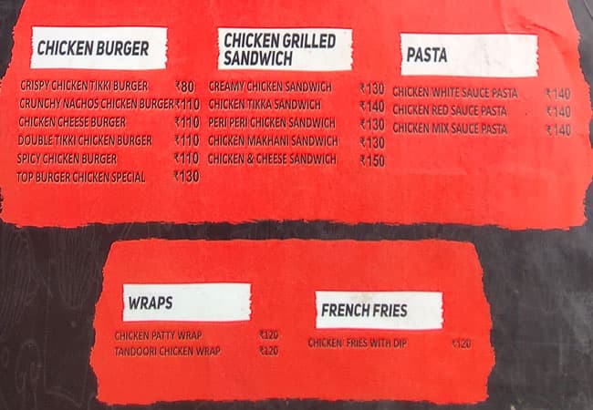 Menu At Top Burger Noida D 35