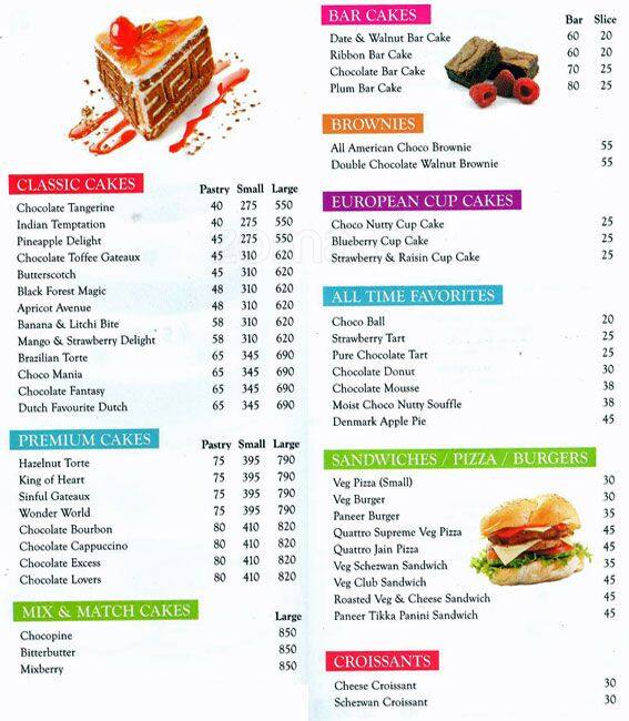 Patisserie Uno menu