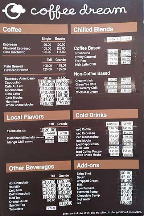 Coffee Dream Menu, Menu for Coffee Dream, Ortigas, Mandaluyong City ...