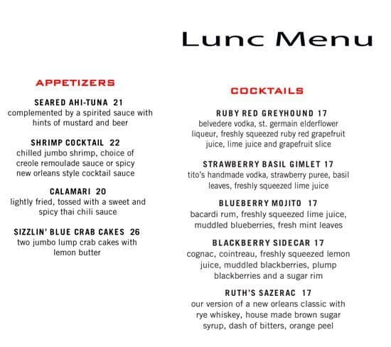 Menu At Ruth S Chris Steak House Steakhouse Toronto 970 Dixon Rd