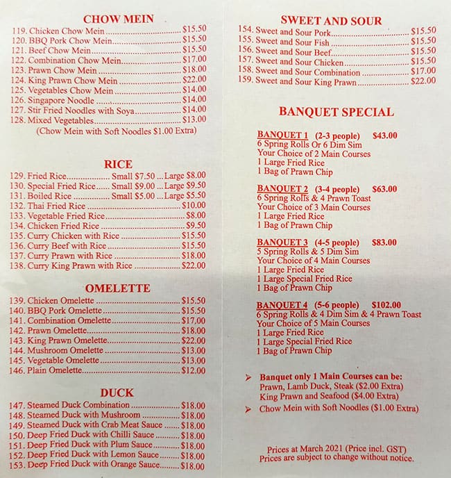 Menu at Woodcroft Chinese fast food, Woodcroft