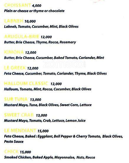 Cafe Mine menu