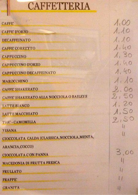 Menu di Caffe Ristretto 