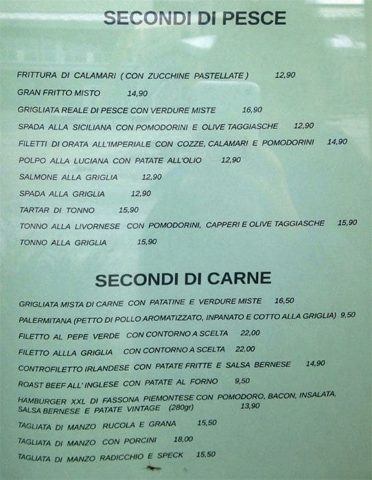 Menu di Tradizione Italiana 