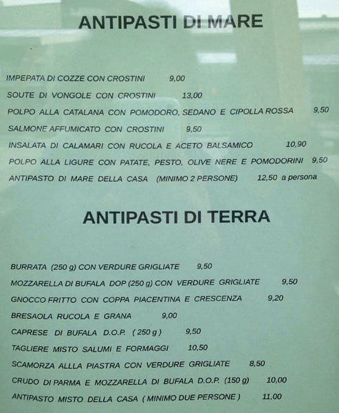 Menu di Tradizione Italiana 