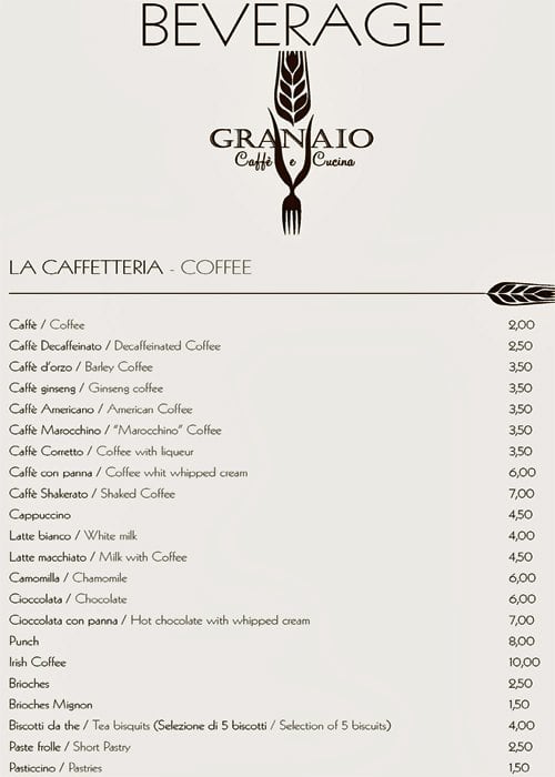 Menu di Granaio 