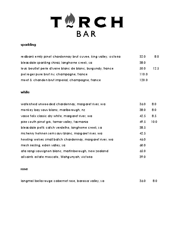 Torch Bar Menu, Menu for Torch Bar, Scarborough, Perth Urbanspoon/Zomato