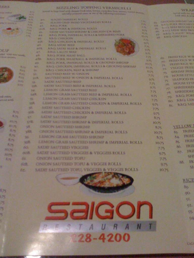 Saigon menu