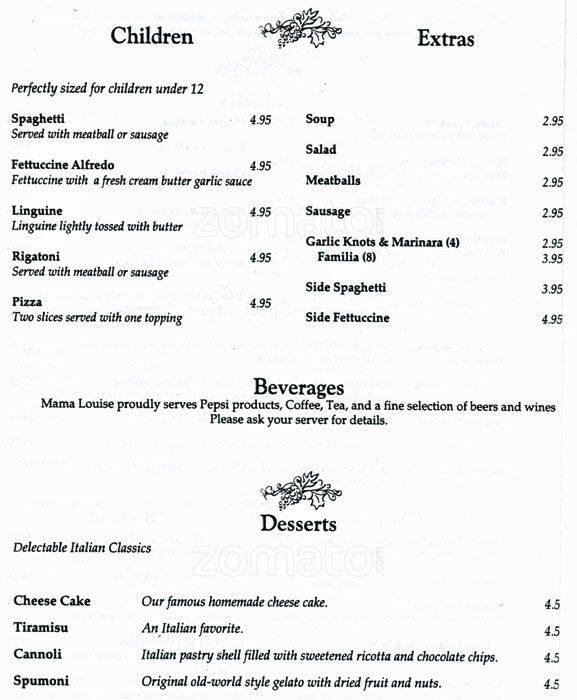 Menu at Mama Louise Italian Restaurant, Centennial, E Orchard Rd