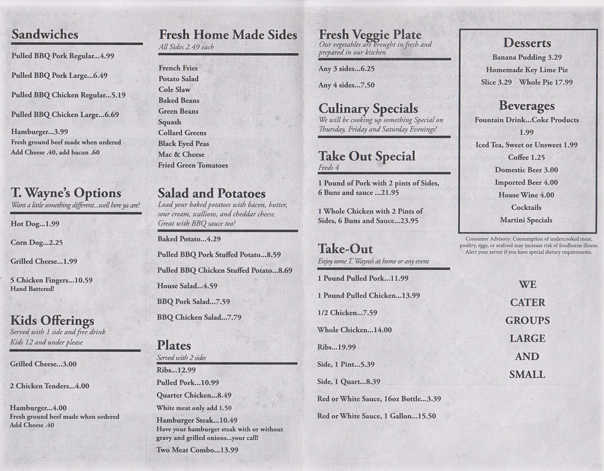 T. Wayne's BBQ Menu, Menu for T. Wayne's BBQ, Vestavia/Cahaba Heights ...