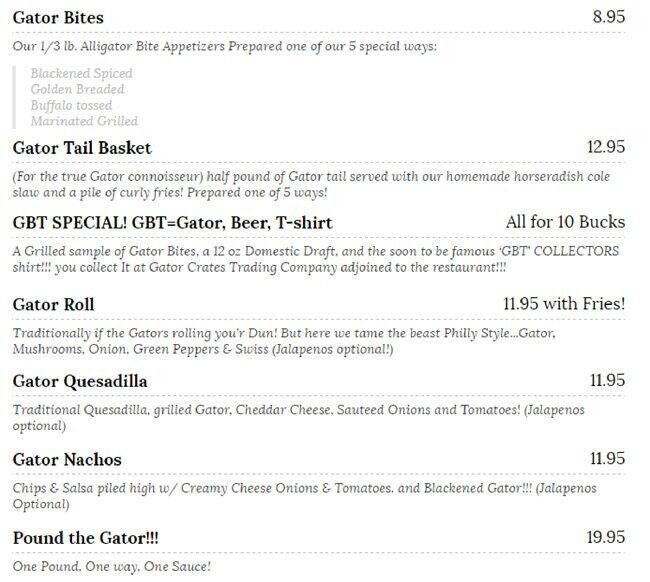 Gator Bites Tail & Ale Menu Urbanspoon/Zomato