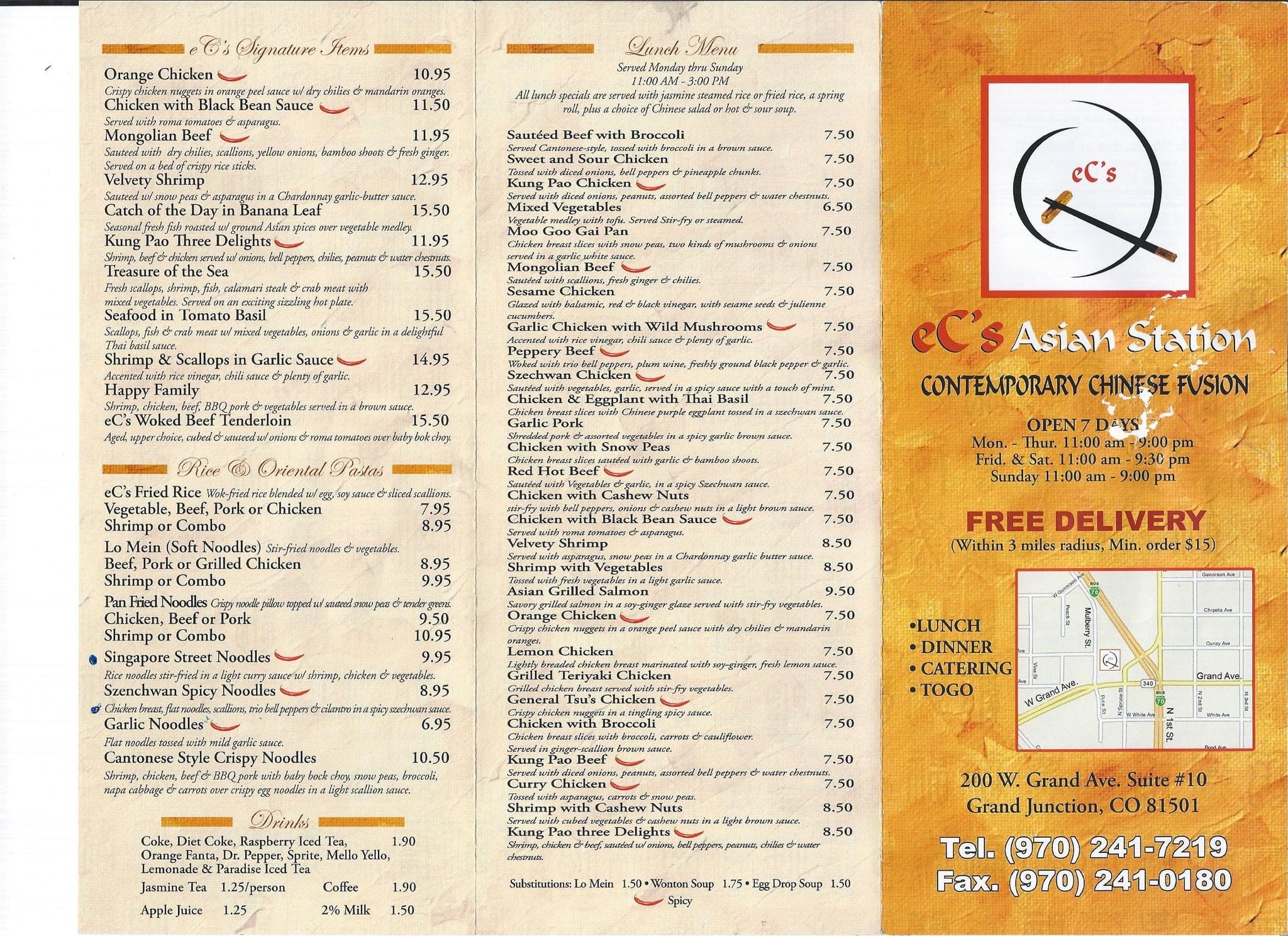 Menu At Ecs Asian Station Grand Junction