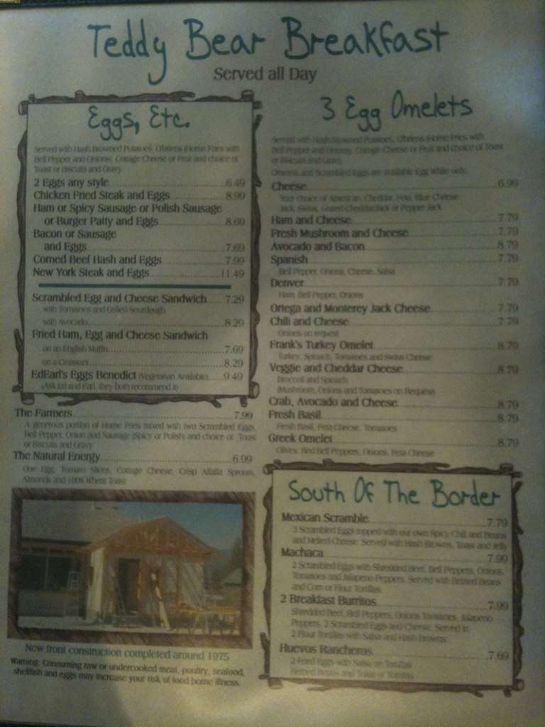 Teddy Bear Restaurant Menu, Menu for Teddy Bear Restaurant, Big Bear Lake, Victorville