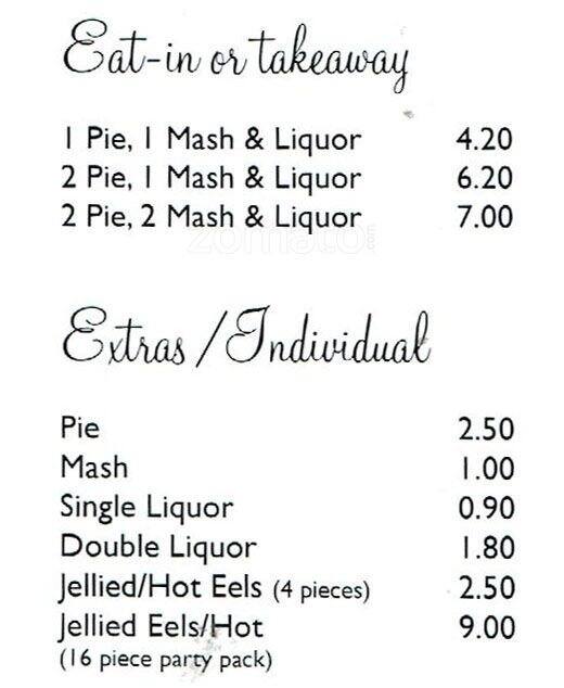 Winnie's Pie, Mash & Eels Menu Zomato UK