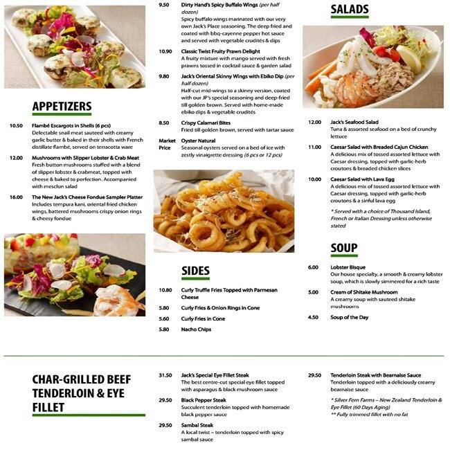 Menu for Jack's Place, Ang Mo Kio 