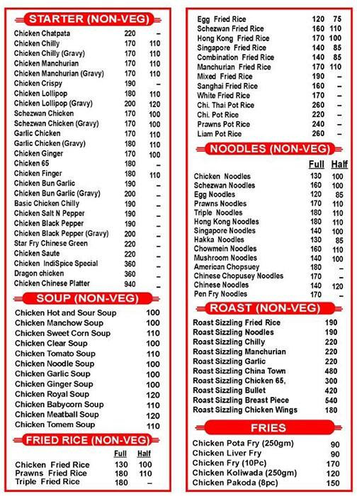Indri Menu Menu of Indi Spice, Mira Road, Mumbai