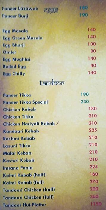 Tandoor Hut menu