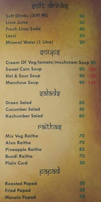 Tandoor Hut menu
