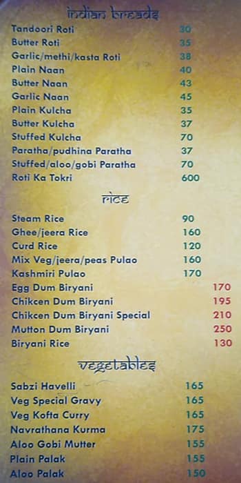 Tandoor Hut menu