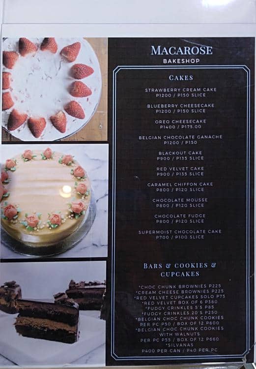 Menu at Macarose Fine Foods cafe, Quezon City