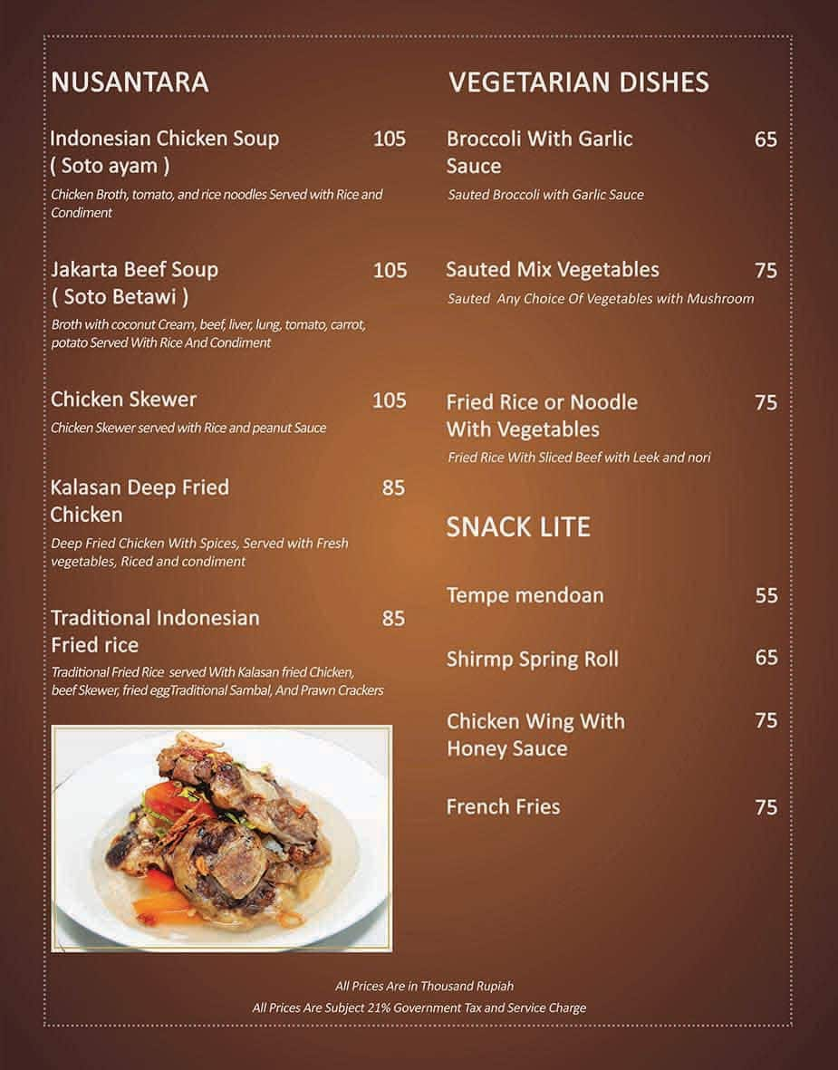 Menu at Onyx Restaurant, Best Western Kemayoran, Jakarta