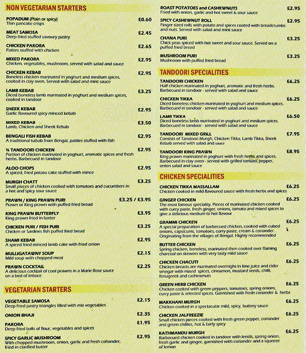 Shahi Manzil Menu, Menu for Shahi Manzil, Duddingston, Edinburgh ...