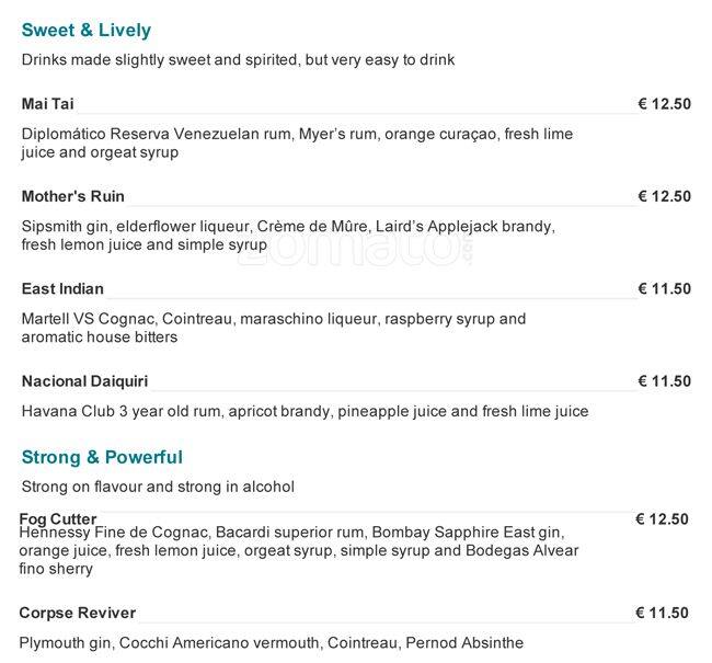 The Mint Bar The Westin Dublin Menu Zomato Ireland