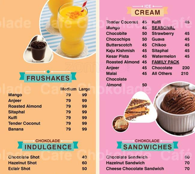 Cafe Chokolade menu