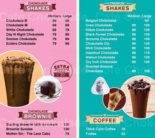 Cafe Chokolade menu