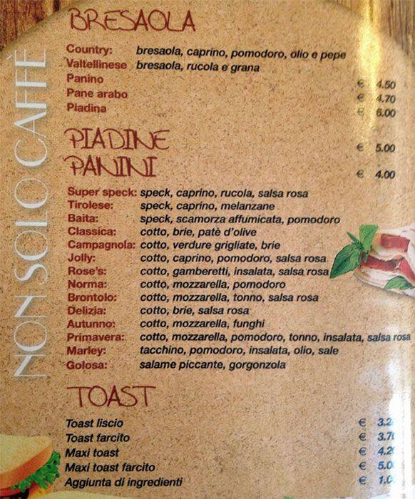 Menu di Food and Wine 