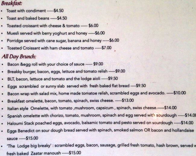 Menu at The Lodge Cafe, Beverly Hills