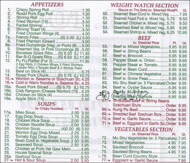 Mr. Tong Menu, Menu for Mr. Tong, Kensington, New York City