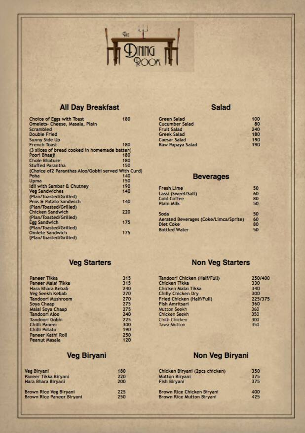 The Dining Room Menu For East Of
