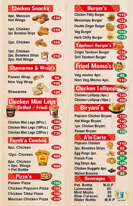 Menu of Mexican Fried Chicken, Nizampet, Hyderabad