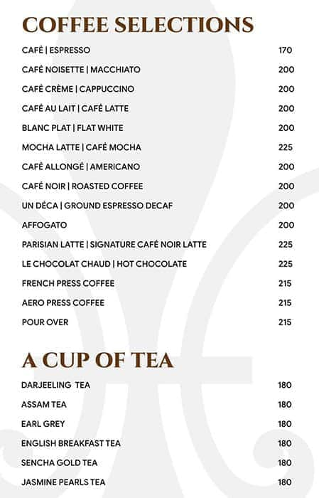 Menu of Cafe Noir Begumpet Hyderabad