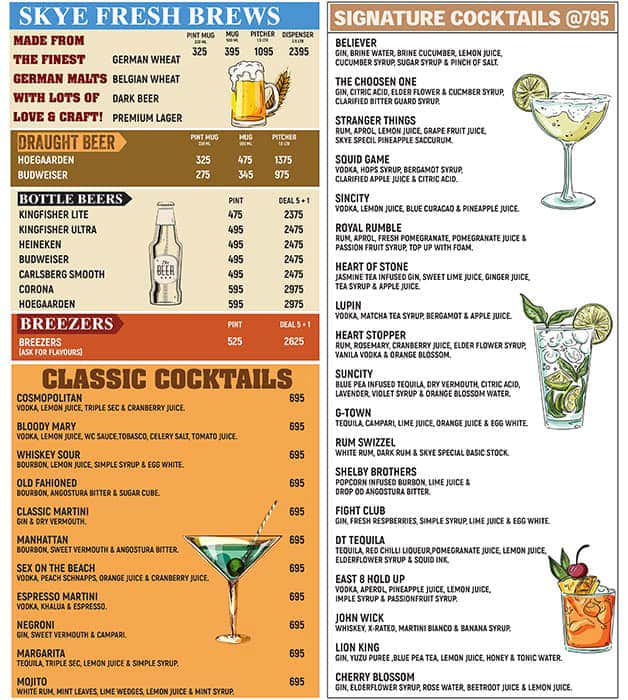 Menu of Downtown Skye - Suncity Business Towers, Sector 54, Gurgaon