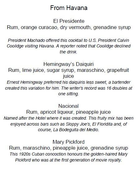 Crystal Bar menu