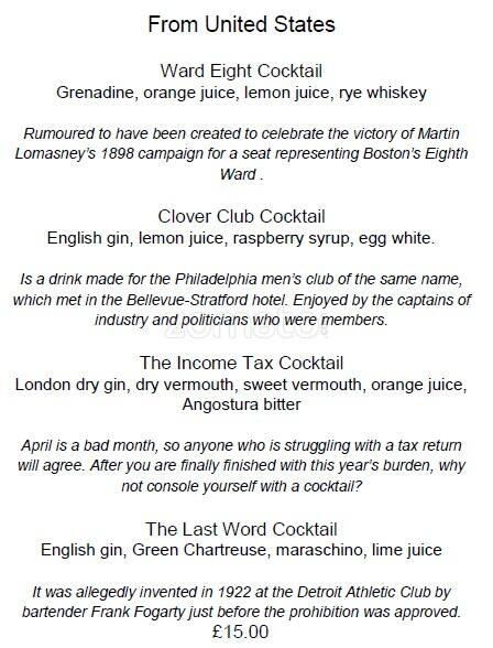 Crystal Bar menu