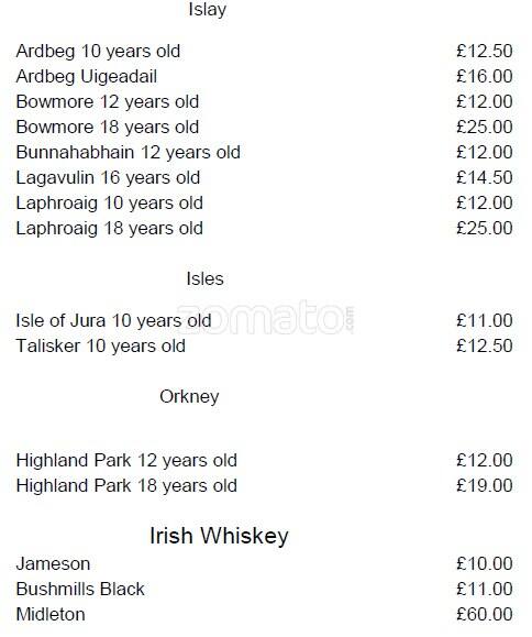 Crystal Bar menu