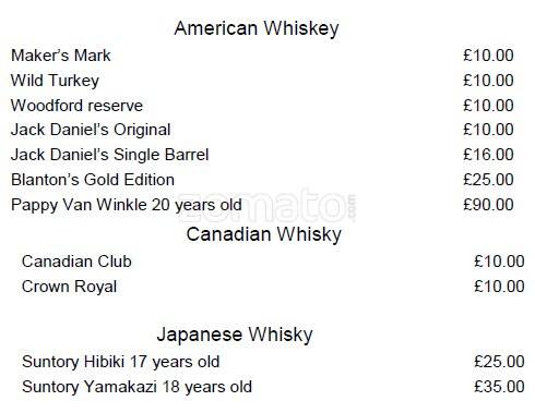 Crystal Bar menu