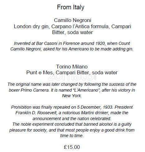 Crystal Bar menu