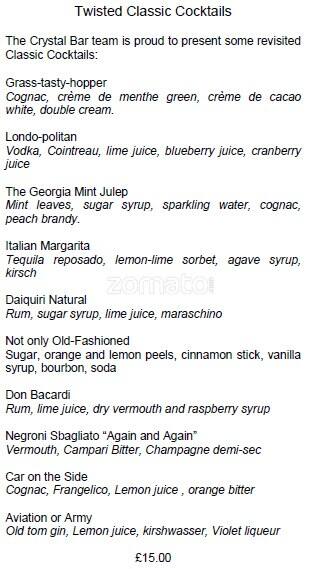 Crystal Bar menu