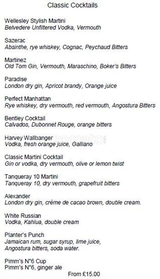 Crystal Bar menu