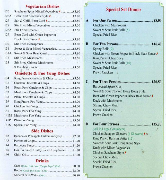 Carta de comida rápida Great Wall Chinese Takeaway, Enfield, 87