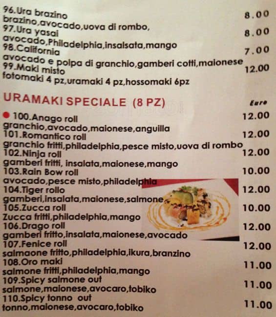 Menu di Toku 
