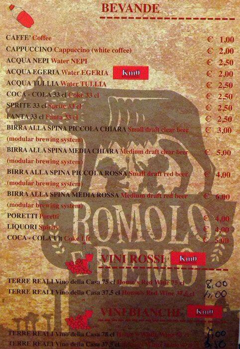 Romolo E Remo A Roma Foto Del Menu Con Prezzi